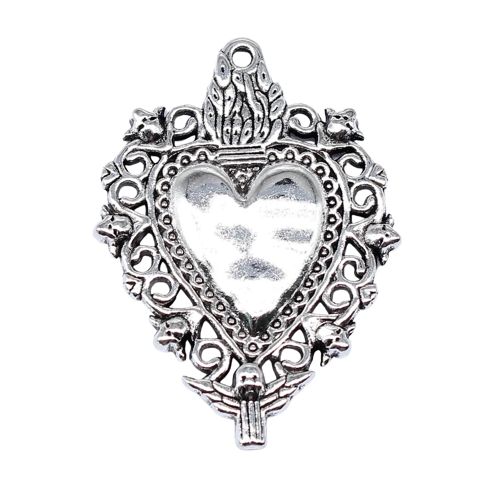 41x29mm 4.8g Multicolor Zinc Alloy Gothic Skull Heart Charm Pendant for DIY Necklace Jewelry