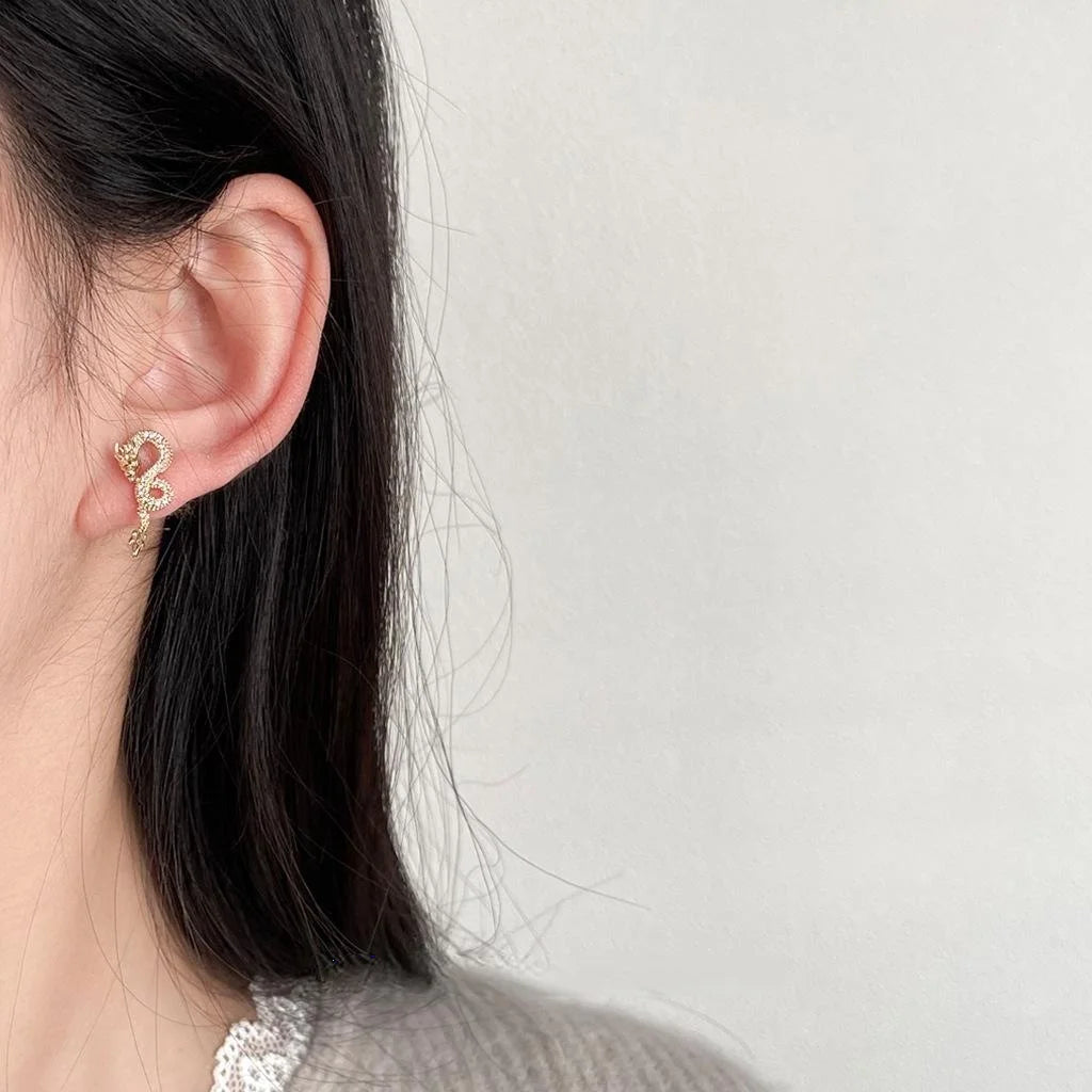 Copper Snake Stud Earrings With Micro Pave Zirconia, Light Luxury Zodiac Animal Jewelry