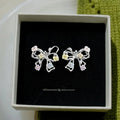 Sweet Fresh Bow Stud Earrings Copper Zircon Hollow Flower Enamel Painted Cute Jewelry