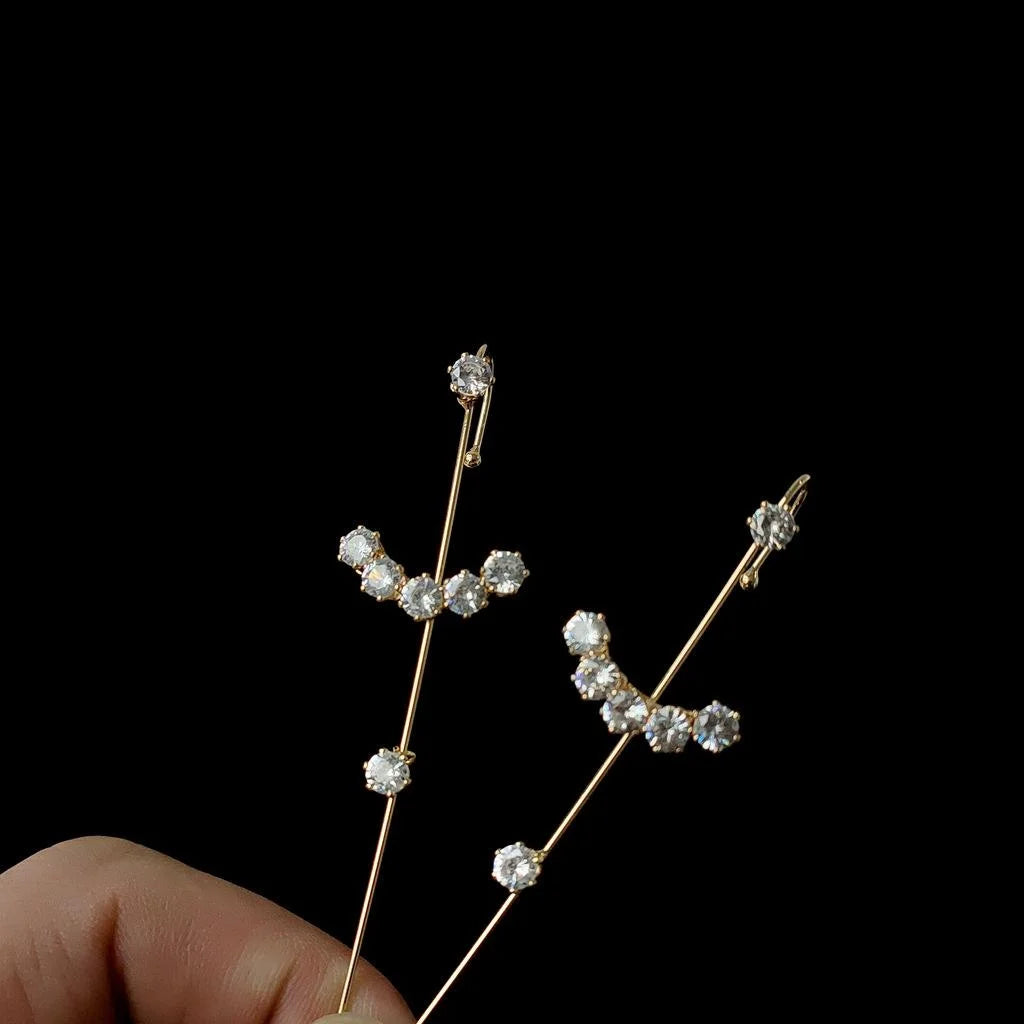 14K Gold Plated Copper Zircon Micro Pave Geometric Ear Bone Pin Drop Earrings