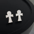 Micro Pave Zircon Cross Stud Earrings Copper Minimalist Niche Geometric Jewelry