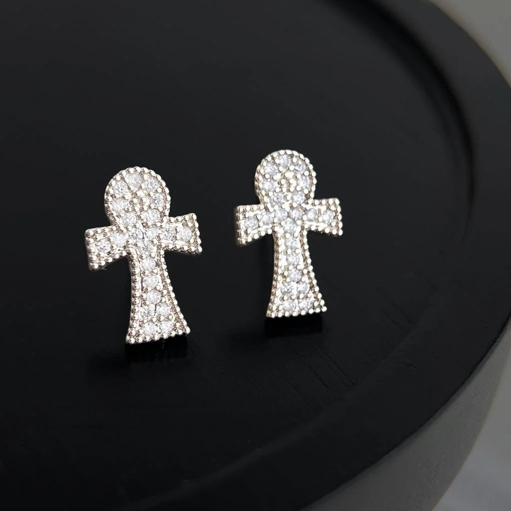 Micro Pave Zircon Cross Stud Earrings Copper Minimalist Niche Geometric Jewelry