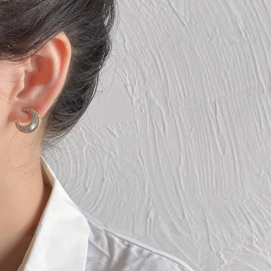 14K Gold Plated Copper Natural Shell Moon Star Micro Pave Zircon Luxury Stud Earrings
