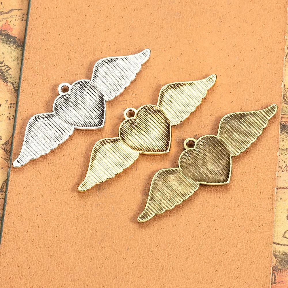 54x18MM Zinc Alloy Wing Heart Charm Pendant for DIY Necklace Bracelet Jewelry Making
