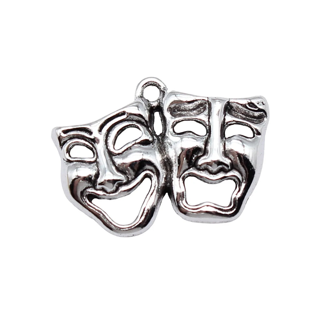25x18mm 1.8g Antique Silver Zinc Alloy Theater Comedy Tragedy Face Charm Pendant for DIY Jewelry