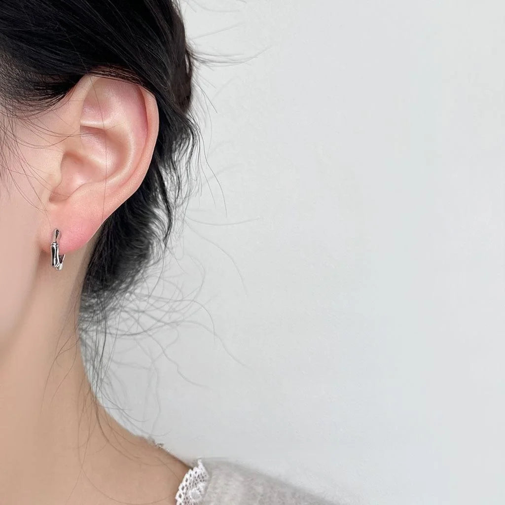 New Chinese Style Bamboo Joint Copper Stud Earrings Minimalist Smooth Hoop Commuter Jewelry