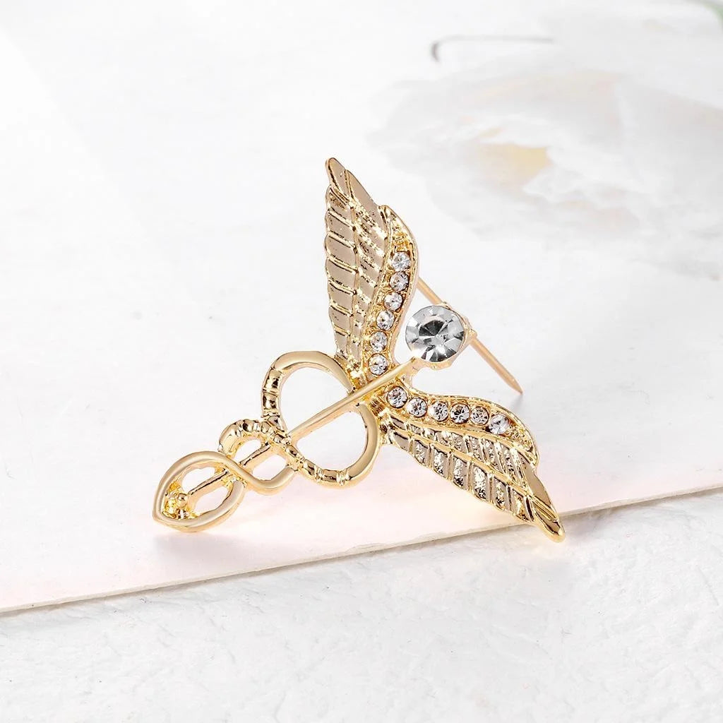 Elegant Angel Wing Alloy Rhinestone Brooch With Crystal Accent, Luxury Lapel Pin Suit Accessory Gift