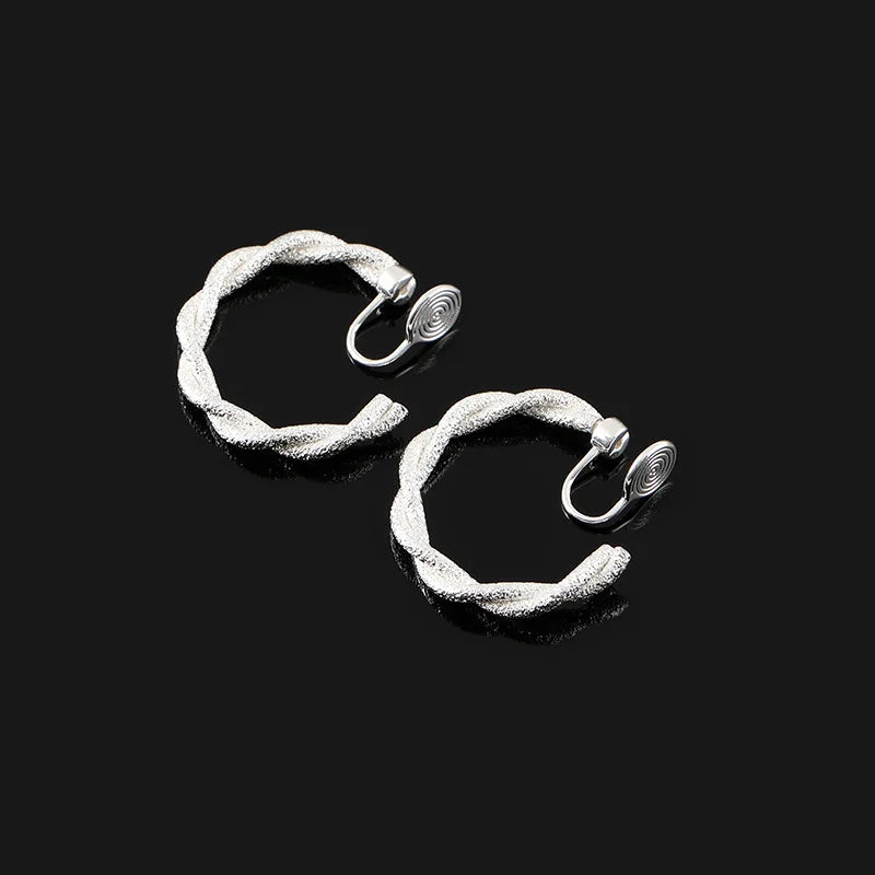 Elegant Frosted Alloy Twist Hoop Spiral Disc Stud & Clip On No Piercing Earrings