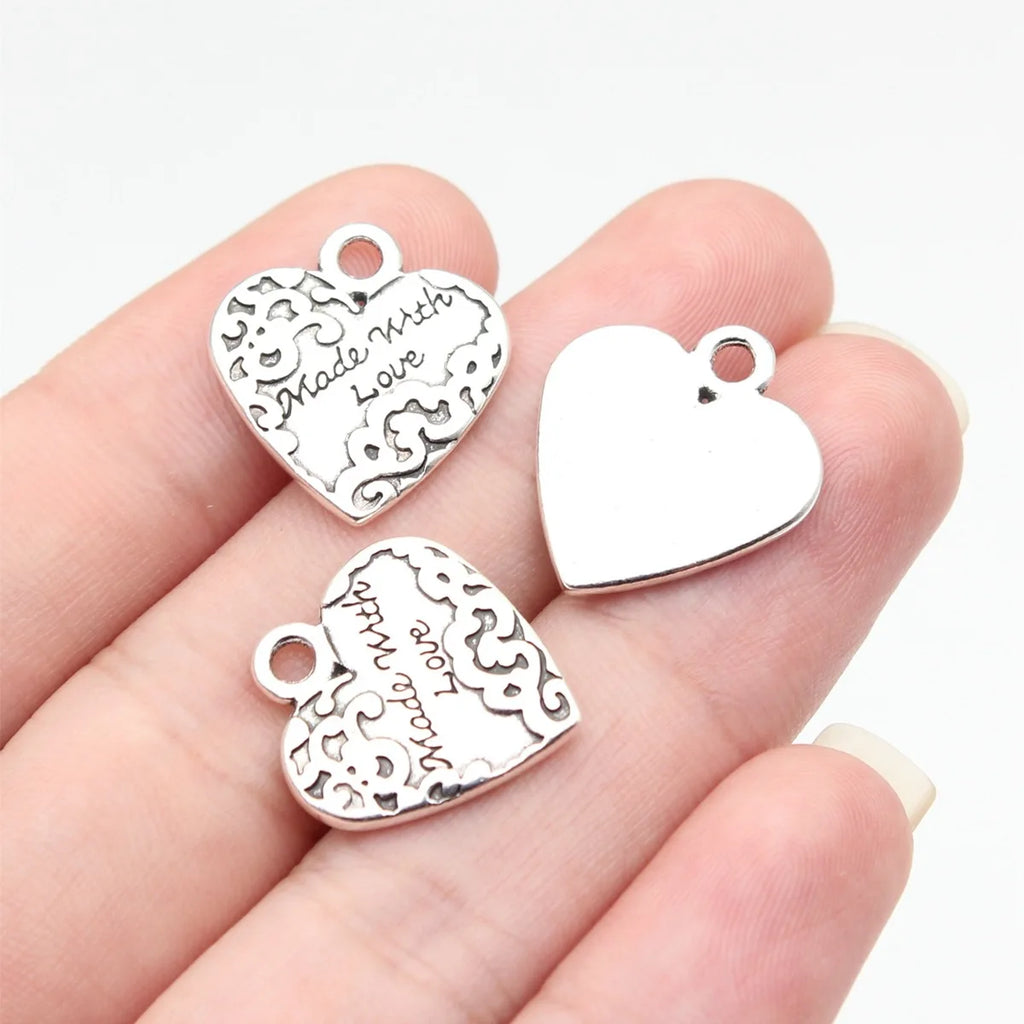 19x17mm 2.5g Multicolor Zinc Alloy Made With Love Heart Charm Pendant for DIY Garment Jewelry Making