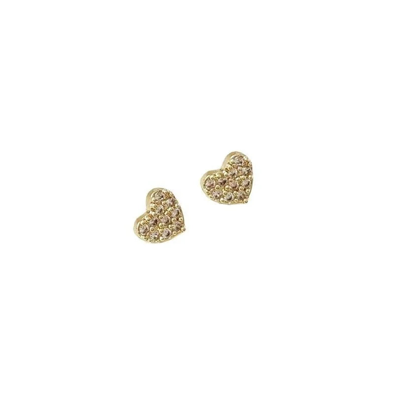 Mini Heart Zircon Micro Pave 14K Plated Copper Stud Earrings For Women