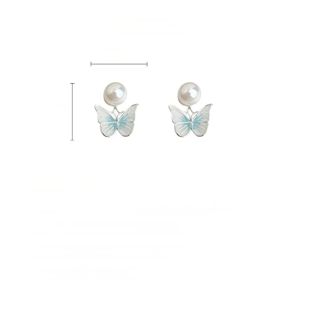 Fresh Forest Style Gradient Blue Enamel Butterfly Drop Earrings Copper