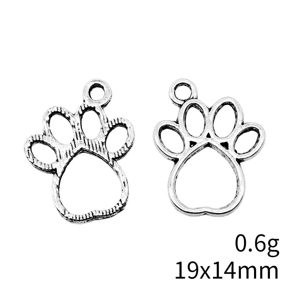 19x14mm 0.6g Antique Silver Tone Zinc Alloy Dog Paw Charm Pendant for DIY Pet Necklace Bracelet Making