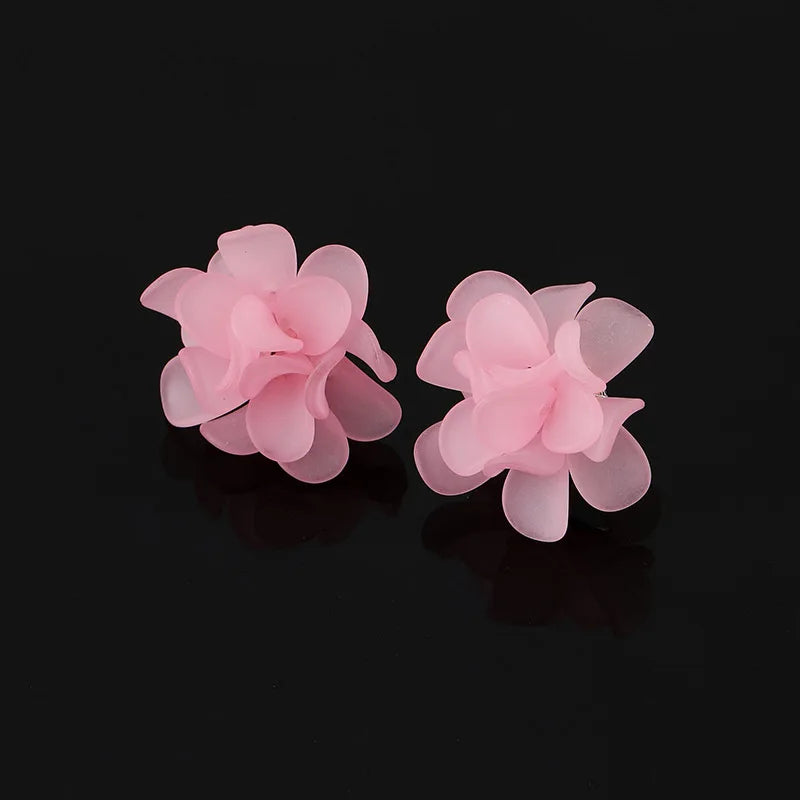 Elegant Pink Acrylic Flower Petal Stud & Clip On No Piercing French Fairy Forest Handmade Earrings