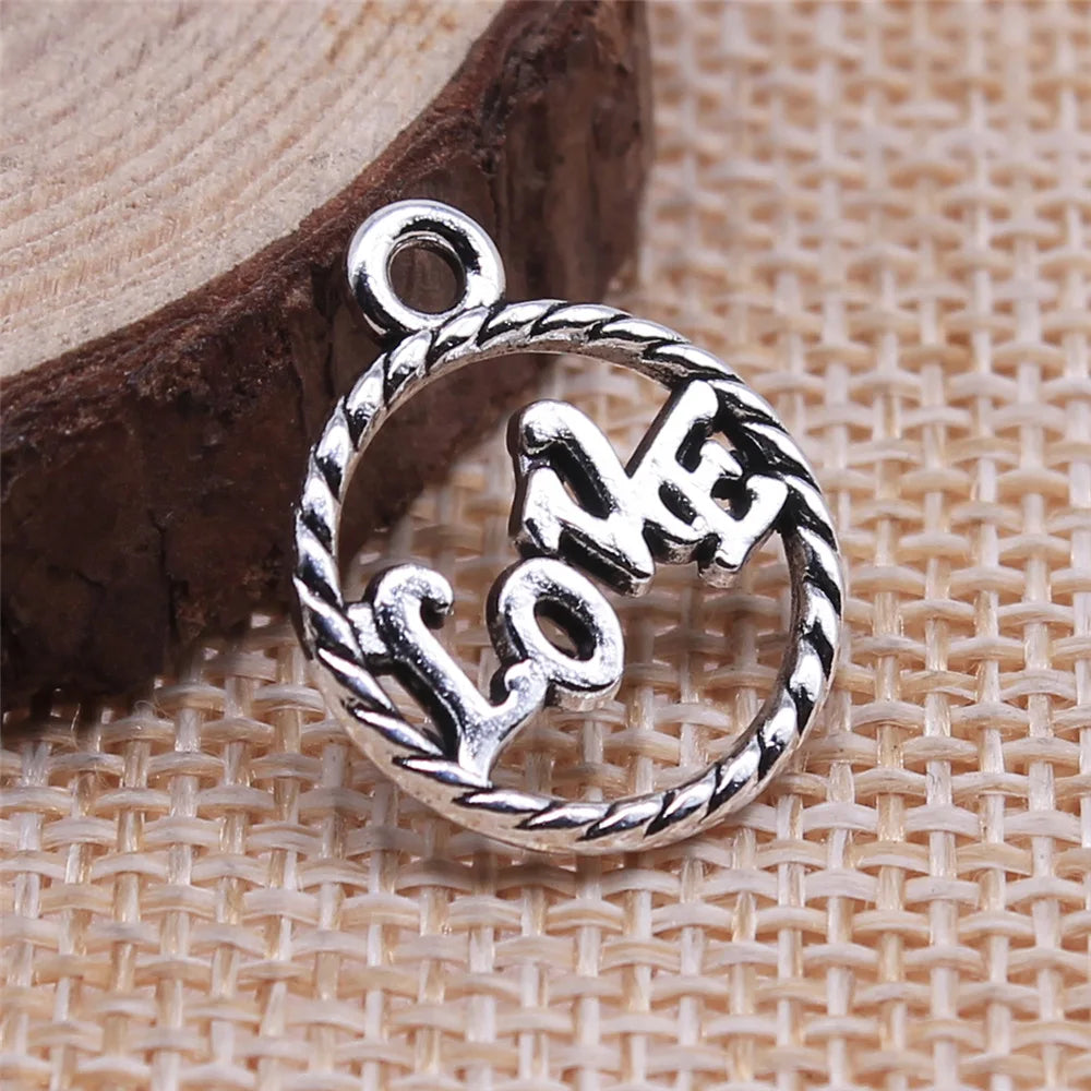 16x16mm 1.3g Antique Silver Zinc Alloy LOVE Letter Charm Pendant for DIY Bracelet Necklace Making