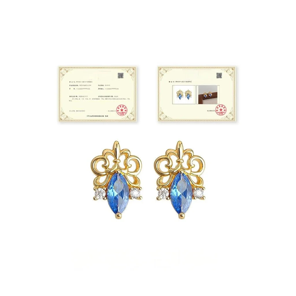 Original Design Iris Flower Zircon Inlaid Copper Stud Earrings For Women Light Luxury