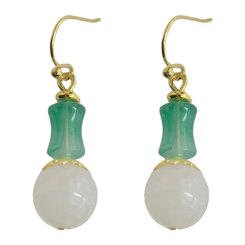 New Chinese Style Bamboo Segment Natural Stone Resin Round Geometric Drop Earrings