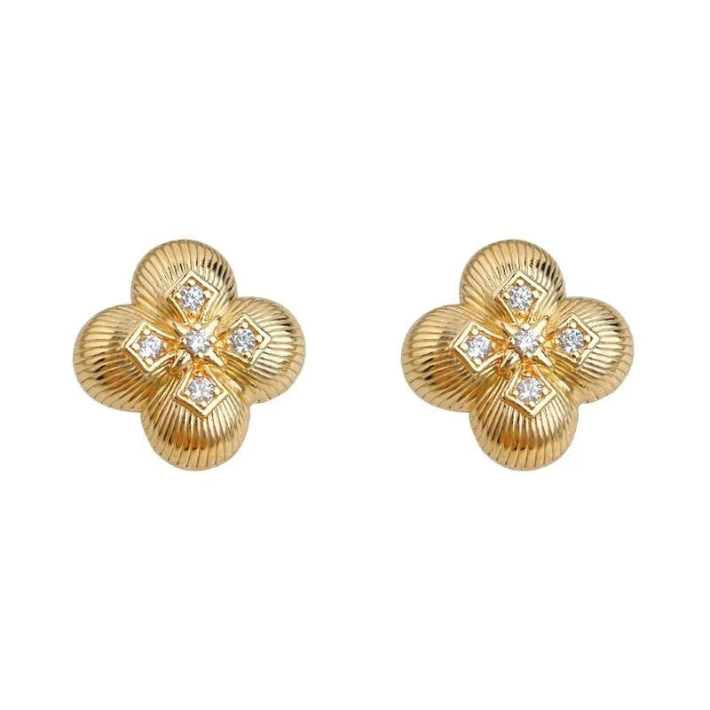 Light Luxury Korean Flower Micro Pave Zircon Copper Stud Earrings