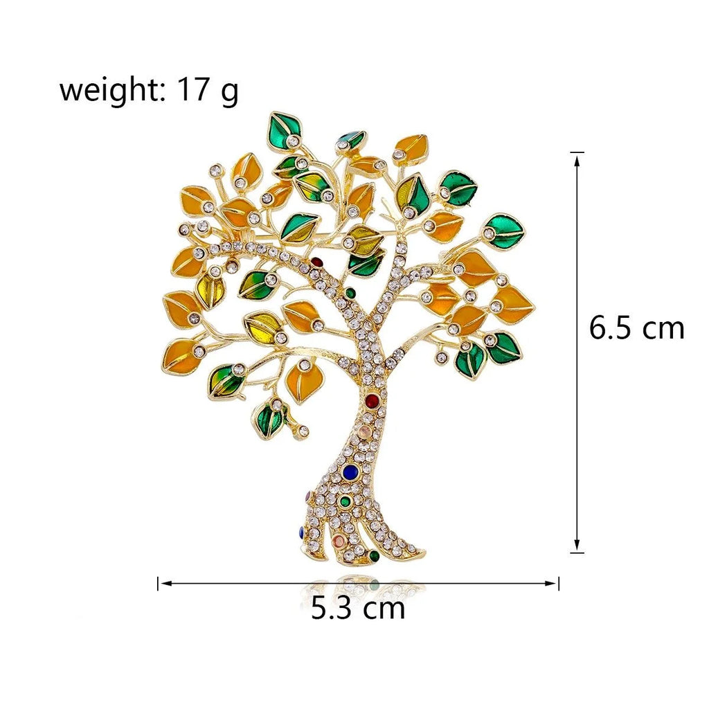 Luxury Enamel Money Tree Brooch With Rhinestone Branches, Elegant Colorful Leaf Lapel Pin Gift