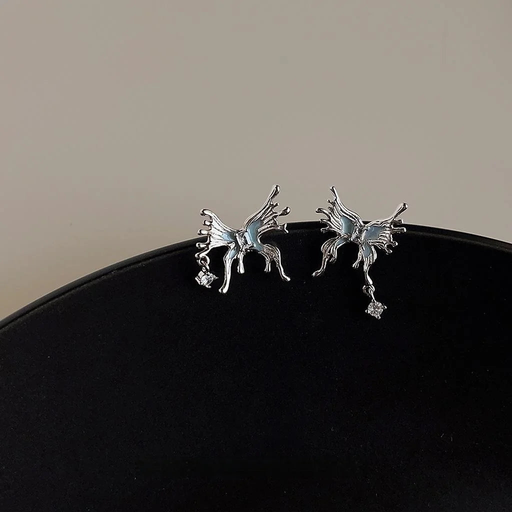 Original Design Glacier Butterfly Zircon Silver Plated Copper Stud Earrings For Women
