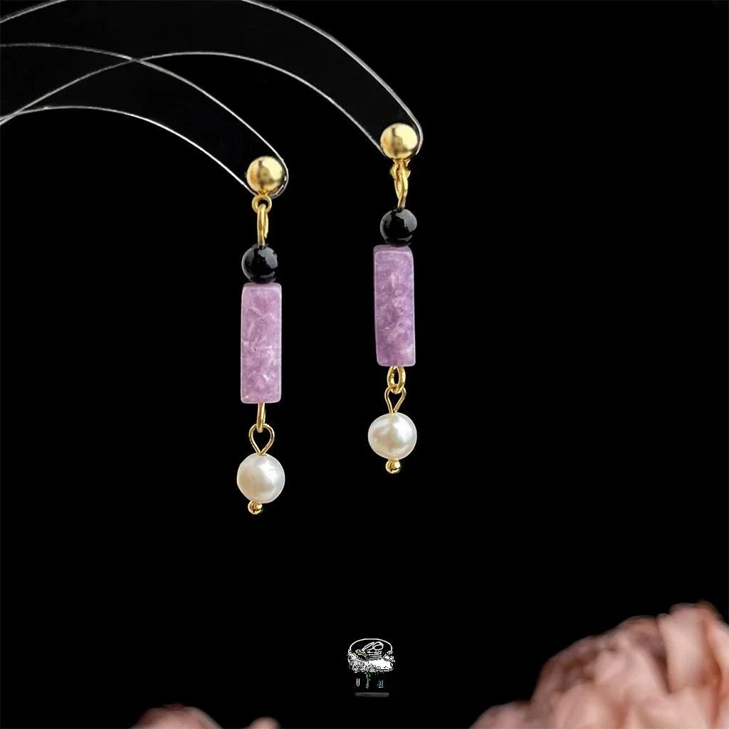 Handmade Natural Freshwater Pearl Amethyst Stone Geometric Teardrop Drop Earrings Style