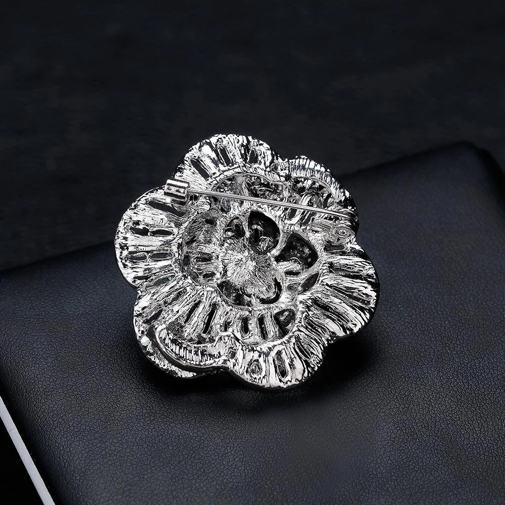Elegant Rhinestone Pearl Flower Brooch, Alloy Crystal Lapel Pin Corsage For Women Suit Accessory Gift