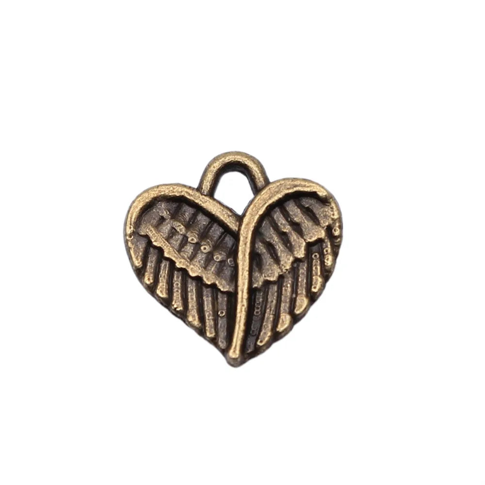 13x13mm 0.6g Multicolor Zinc Alloy Winged Heart Wing Charm Pendant for Necklace Bracelet Making