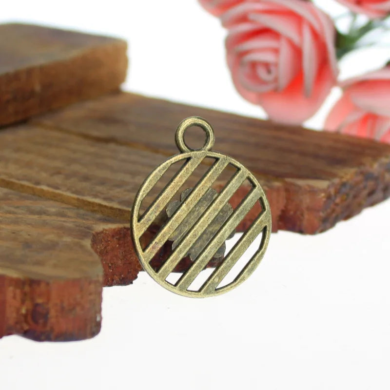 21MM Antique Silver Zinc Alloy Striped Flower Charm Pendant for DIY Necklace Bracelet Jewelry Making