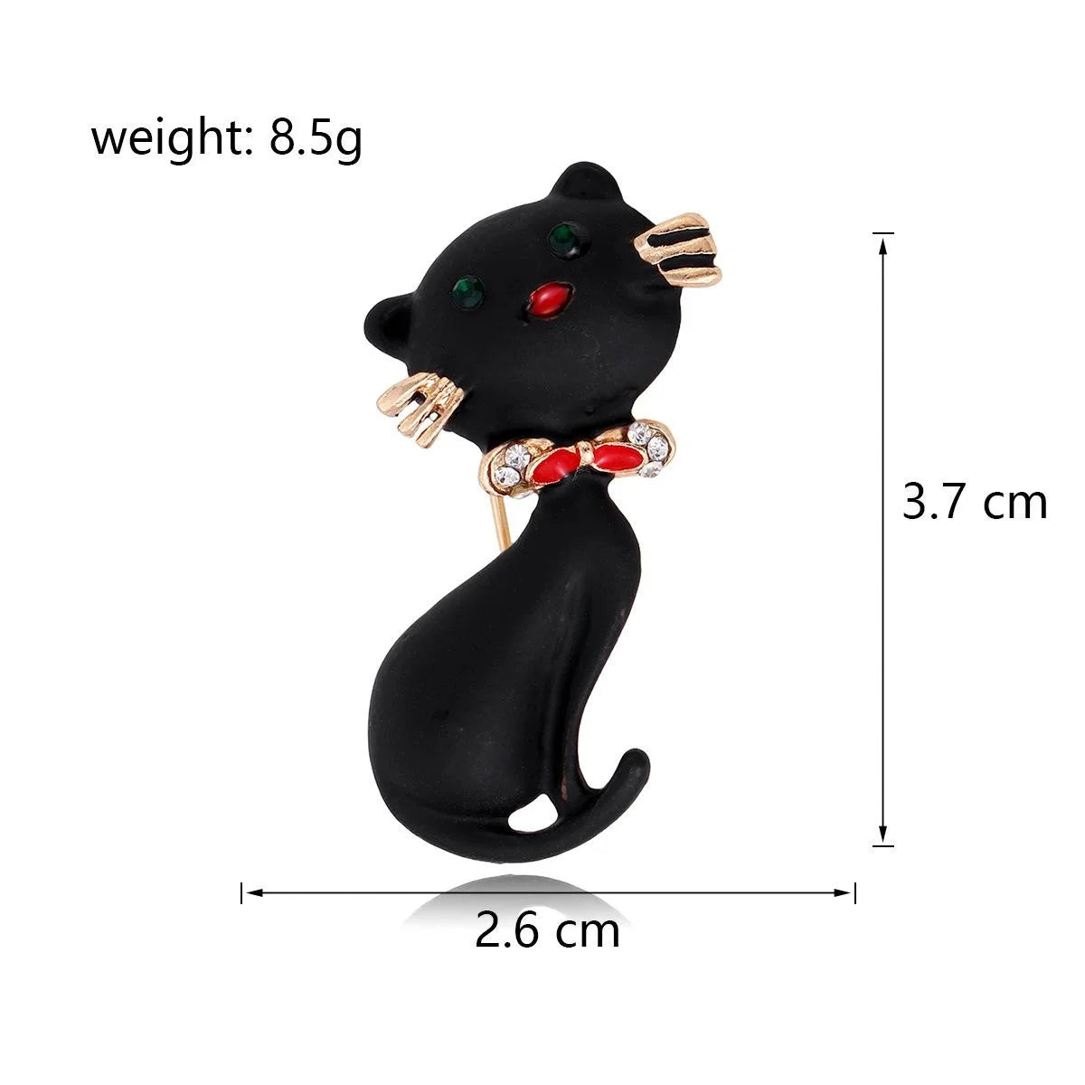 Cute Black Cat Enamel Brooch With Rhinestone Collar, Elegant Alloy Lapel Pin Corsage Gift For Women