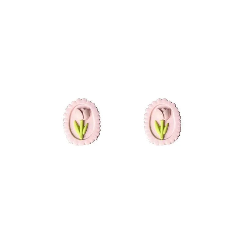 Pink Tulip Flower Stud Earrings Alloy Sweet Vacation Style Jewelry
