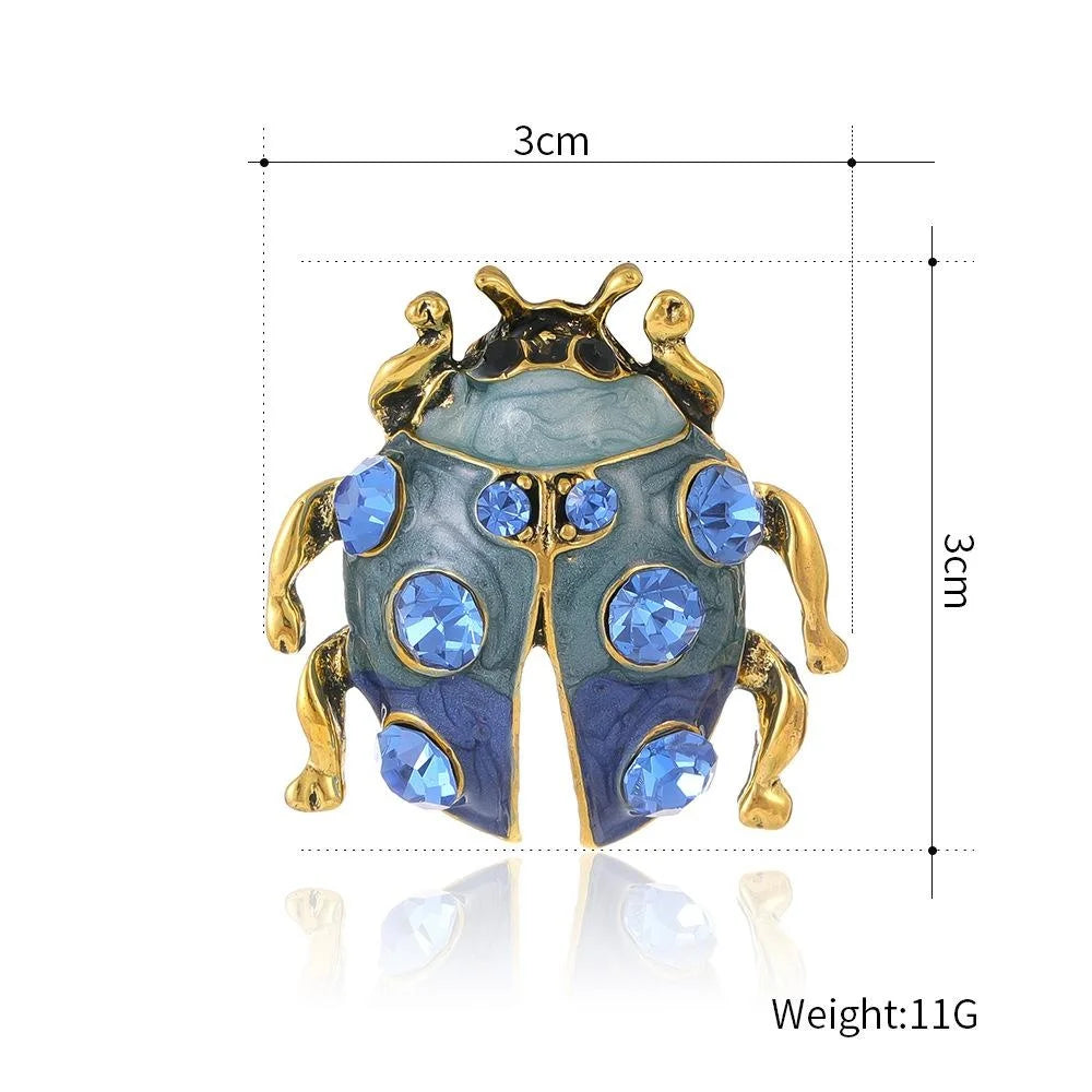 Luxury Blue Enamel Ladybug Brooch With Rhinestone Alloy Insect Lapel Pin, Suit Corsage Gift Accessory
