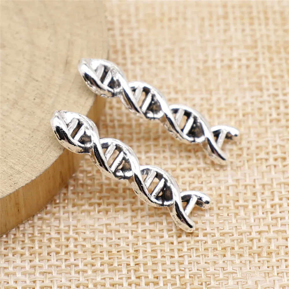 7x28mm 1.3g Antique Silver Zinc Alloy DNA Double Helix Charm Pendant for DIY Science Jewelry