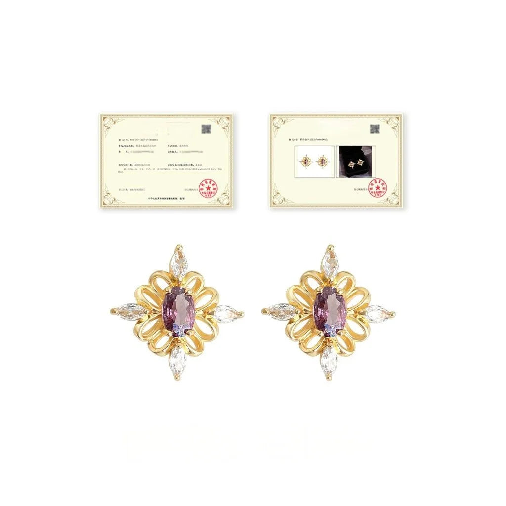 Original Light Luxury 14K Plated Copper Zircon Flower Stud Earrings