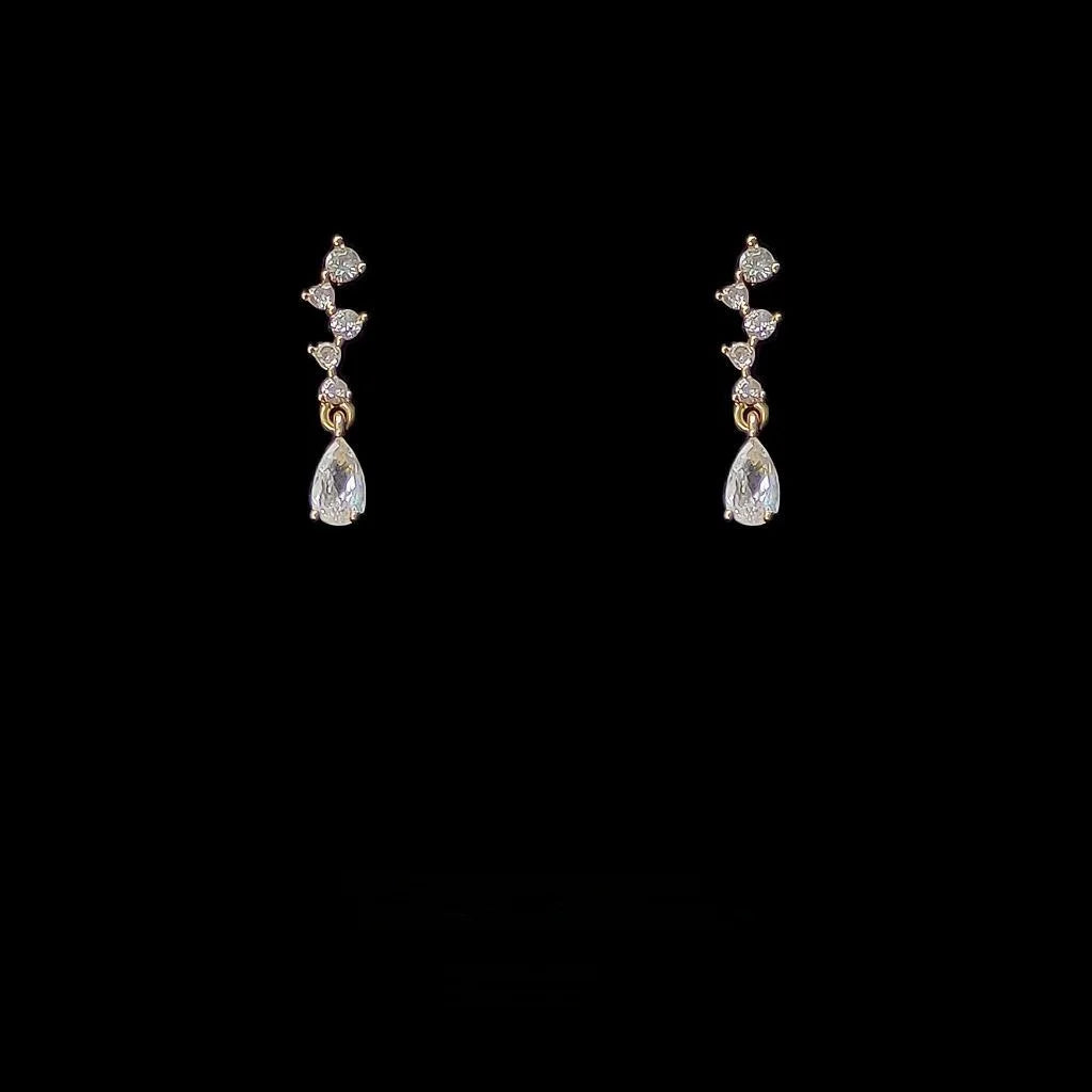 14K Plated Copper Waterdrop Zircon Stud Earrings For Women Simple French Style Jewelry