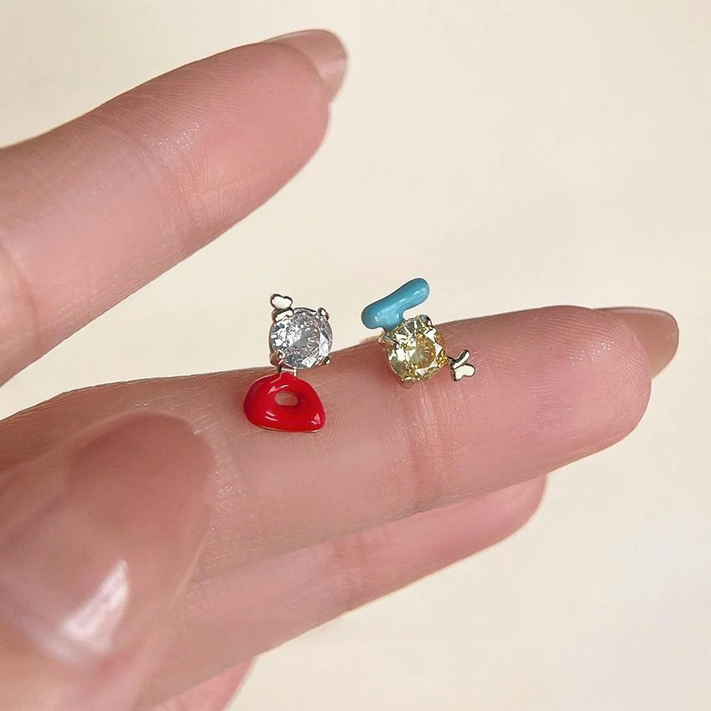 14K Gold Plated Copper Enamel Graffiti Asymmetric Geometric Mini Stud Earrings