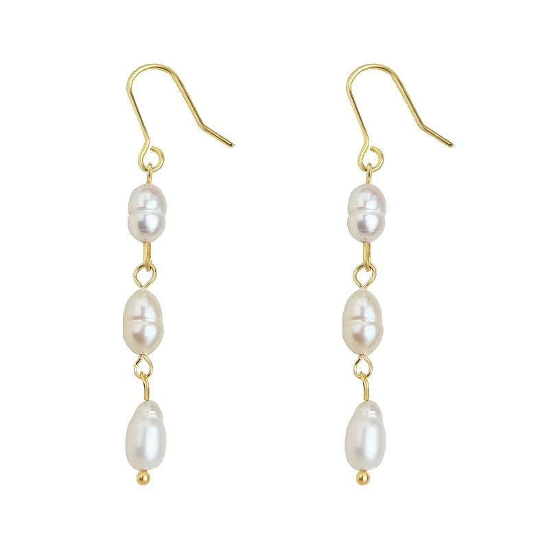 Natural Freshwater Pearl Long Tassel Drop Earrings Handmade Geometric Oval Light Luxury Jewelry