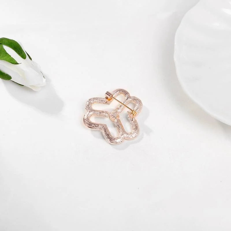 Elegant Rose Gold Alloy Flower Logo Brooch With Clear Rhinestones, Women's Lapel Pin Corsage Gift