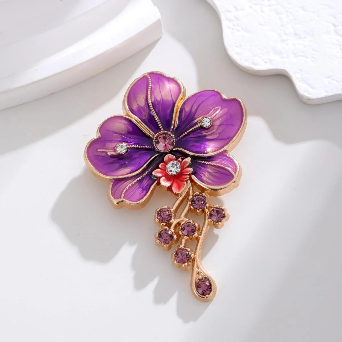 Elegant Blue Enamel Flower Brooch With Rhinestone Tassel, Alloy Floral Lapel Pin Corsage Gift