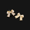 Elegant Pink Enamel Bow Stud & Clip On No Piercing Gold Alloy Ribbon Knot Fashion Jewelry Earrings