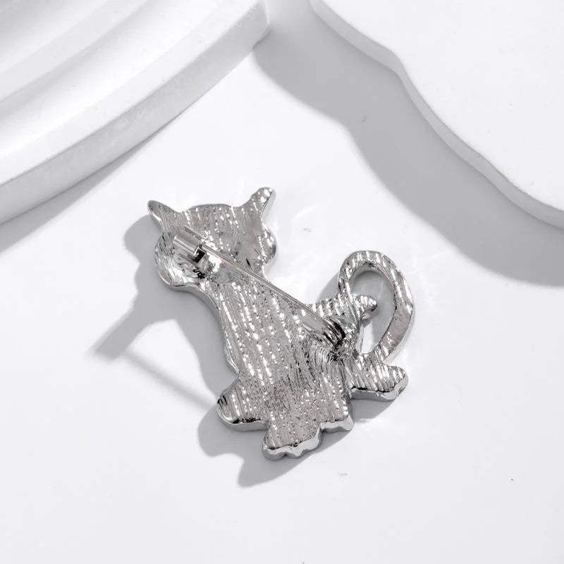 Cartoon Black Cat Enamel Alloy Brooch With Rhinestone Collar, Cute Halloween Lapel Pin Corsage Gift