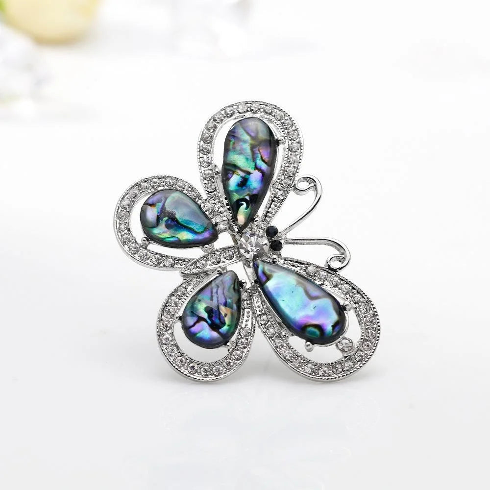 Elegant Butterfly Mother Of Pearl Rhinestone Brooch, Luxury Abalone Shell Lapel Pin Corsage Suit Accessory