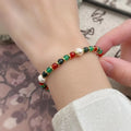 Natural Green Phantom Quartz Red And Green Agate Freshwater Pearl Geometric Ethnic Bracelet