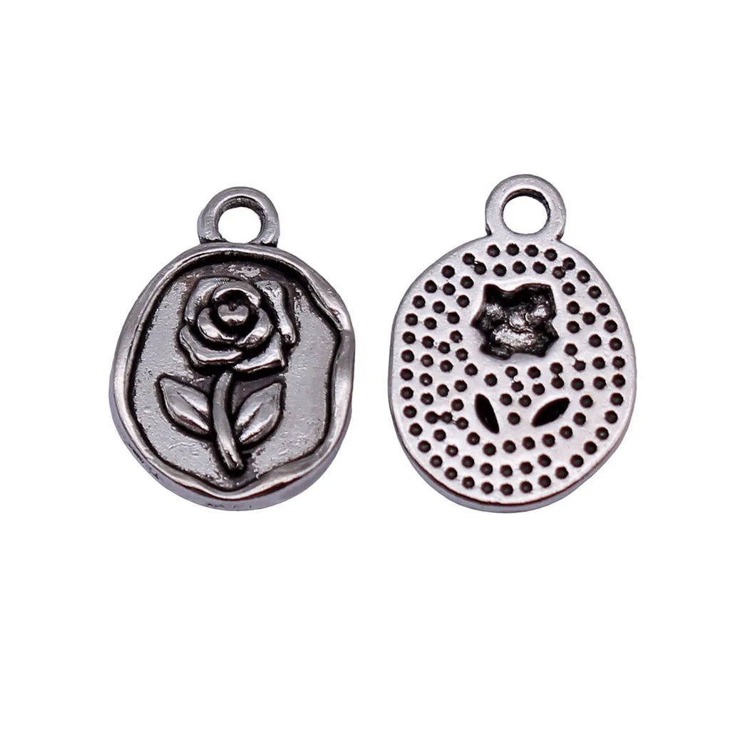15x10mm 0.62g Antique Silver Zinc Alloy Rose Tag Charm Pendant for DIY Necklace Bracelet Jewelry