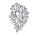 Luxury Crystal Glass Rhinestone Floral Leaf Brooch, Elegant Silver Alloy Lapel Pin Corsage Suit Accessory