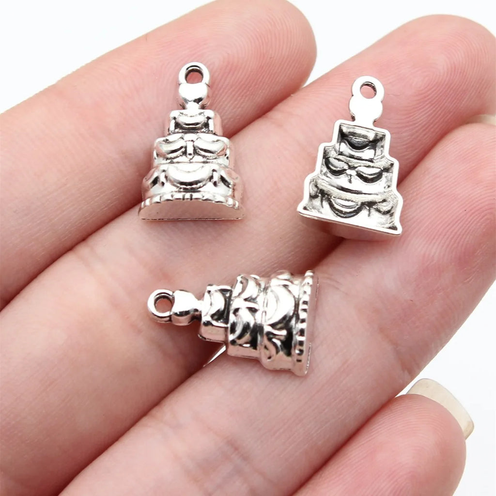 17x11mm 0.97g Antique Silver Zinc Alloy Birthday Cake Charm Pendant for Necklace Bracelet Jewelry Making