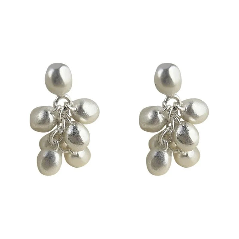Silver Tone Copper Grape Cluster Drop Earrings French Elegant Light Luxury Style