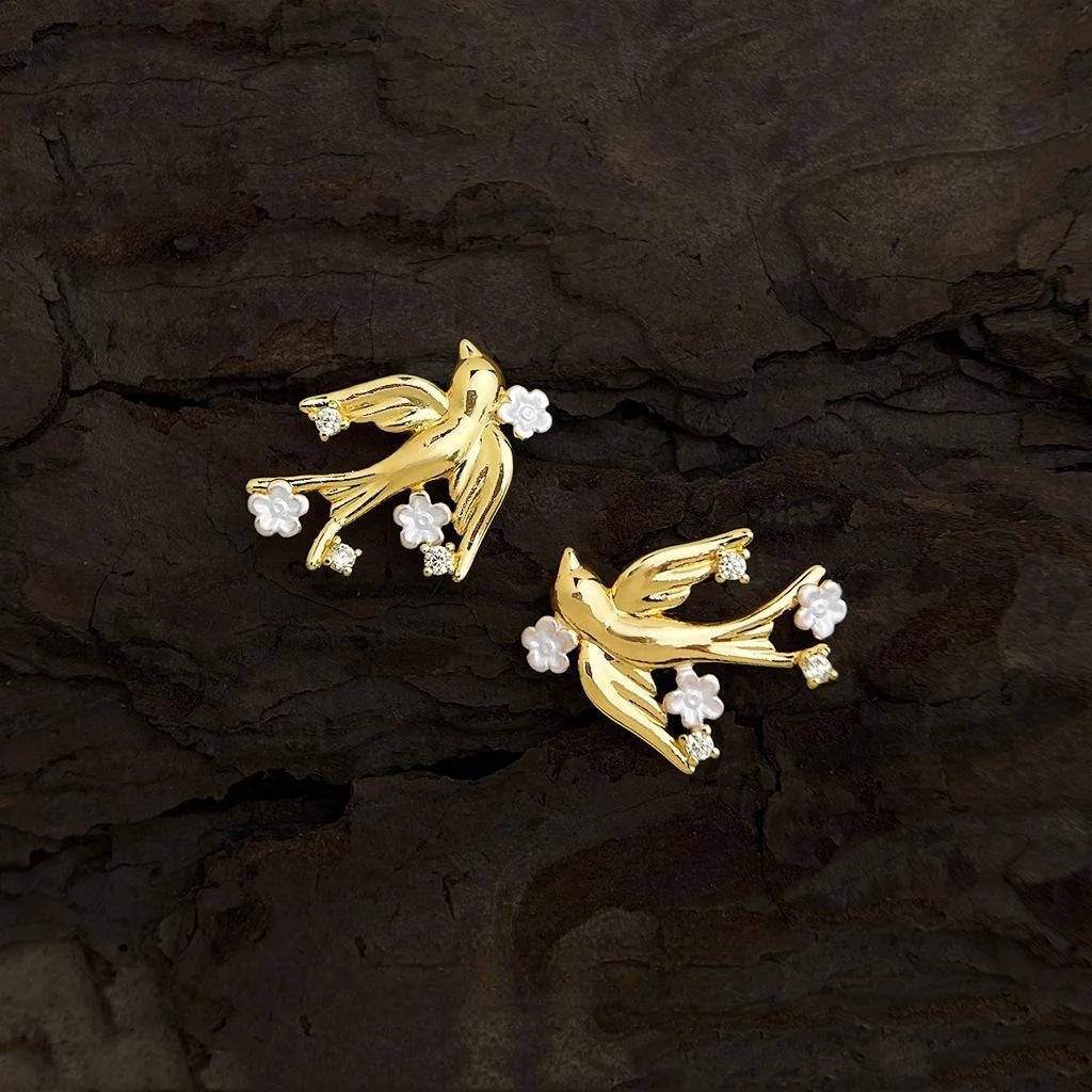 Original Chinese Style Flying Bird Micro Pave Zircon Eco Copper Stud Earrings