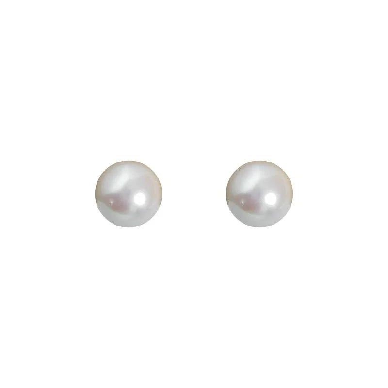 High Luster Resin Pearl Stud Earrings With Silver Plated Pins, Round Minimalist Commuter Jewelry