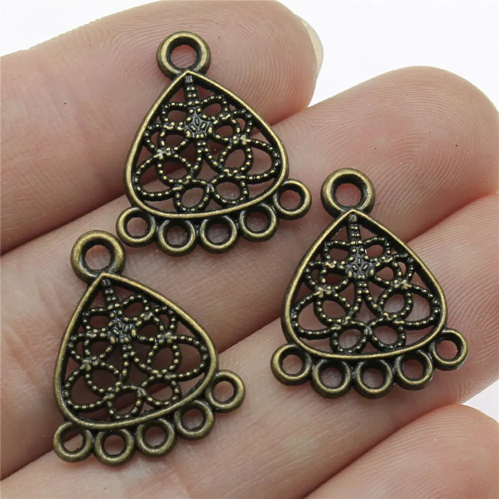 22x18mm 1.1g Vintage Zinc Alloy Triangle Multi Hole Earring Connector Charms for DIY Earrings Making