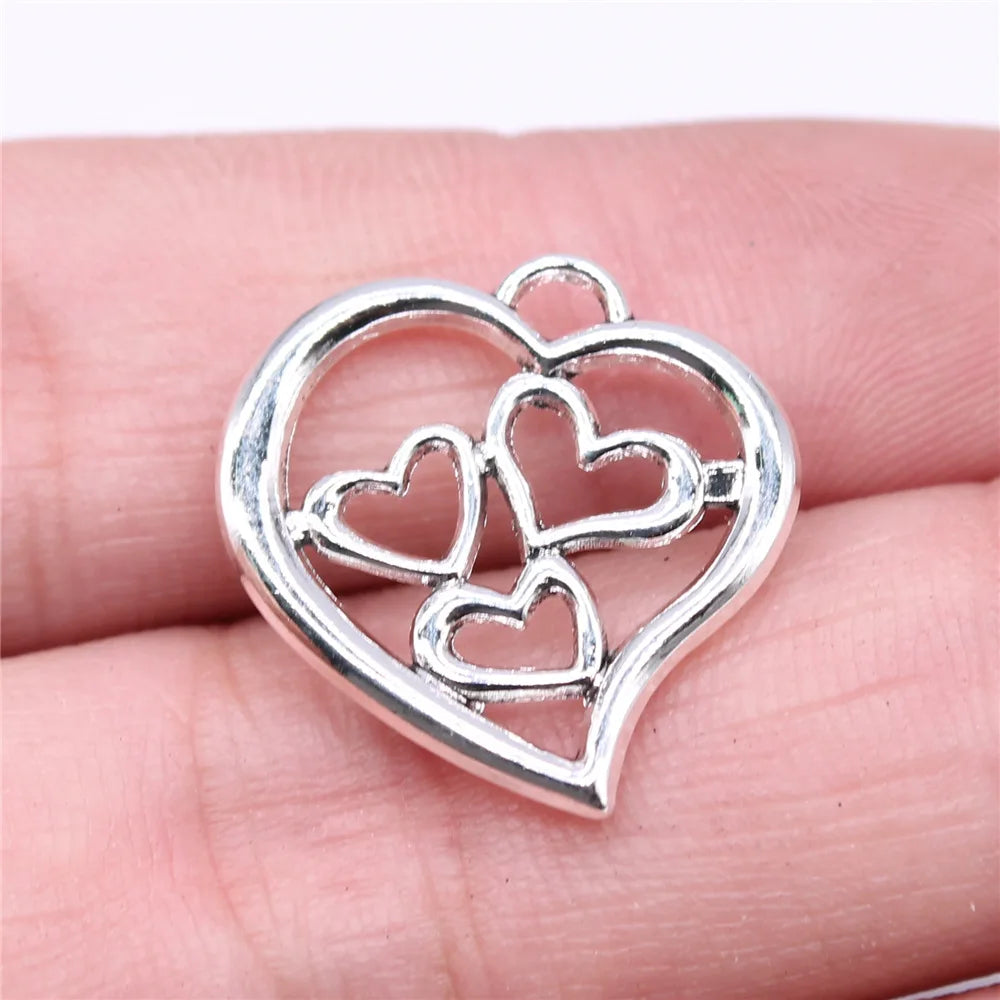 20x20mm 1.3g Antique Silver Zinc Alloy Heart Charm Pendant for DIY Necklace Bracelet Making