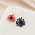 Asymmetric Enamel Daisy Flower Alloy Stud & Clip On No Piercing Sweet Dangle Drop Earrings